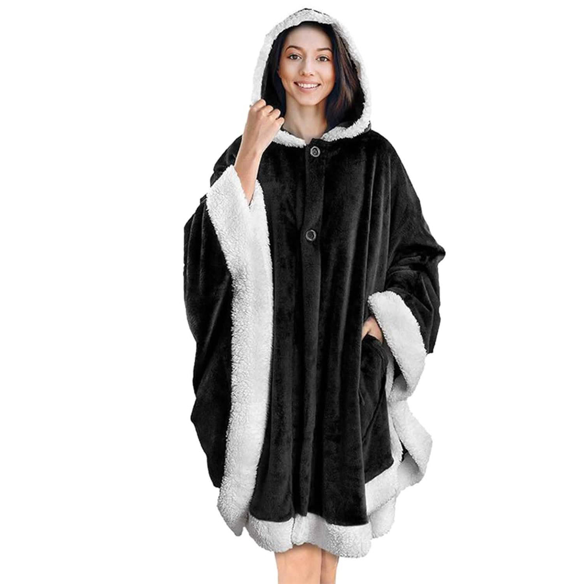 Hoodie Blanket Snuggle Robe Black Women's Loungewear - Tophatter Daily Deals