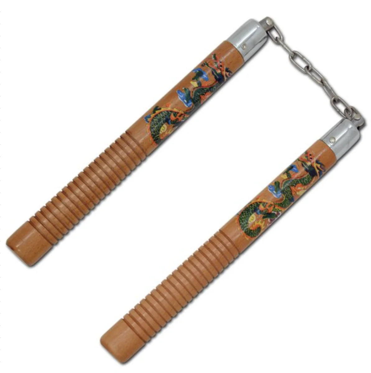 12" NATURAL WOOD NUNCHAKU WITH DRAGON GRAPHICS - Tophatter Daily Deals