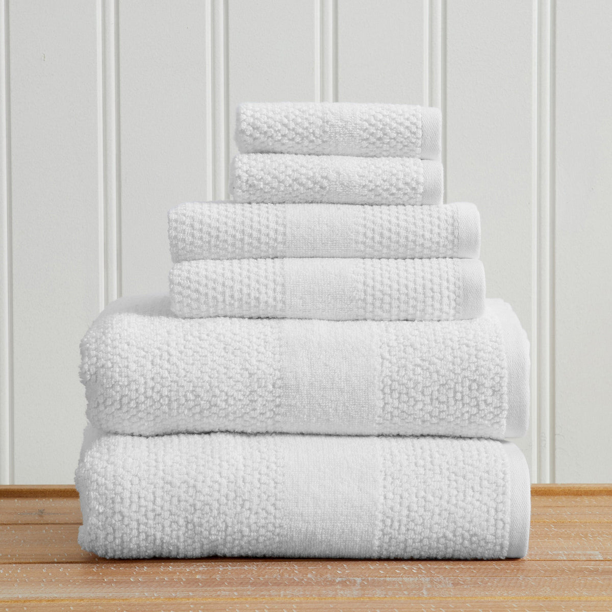 100% Cotton Woven Texture Bath Towel Set - Marbella Collection 6 Piece Set White Bath - Tophatter Daily Deals