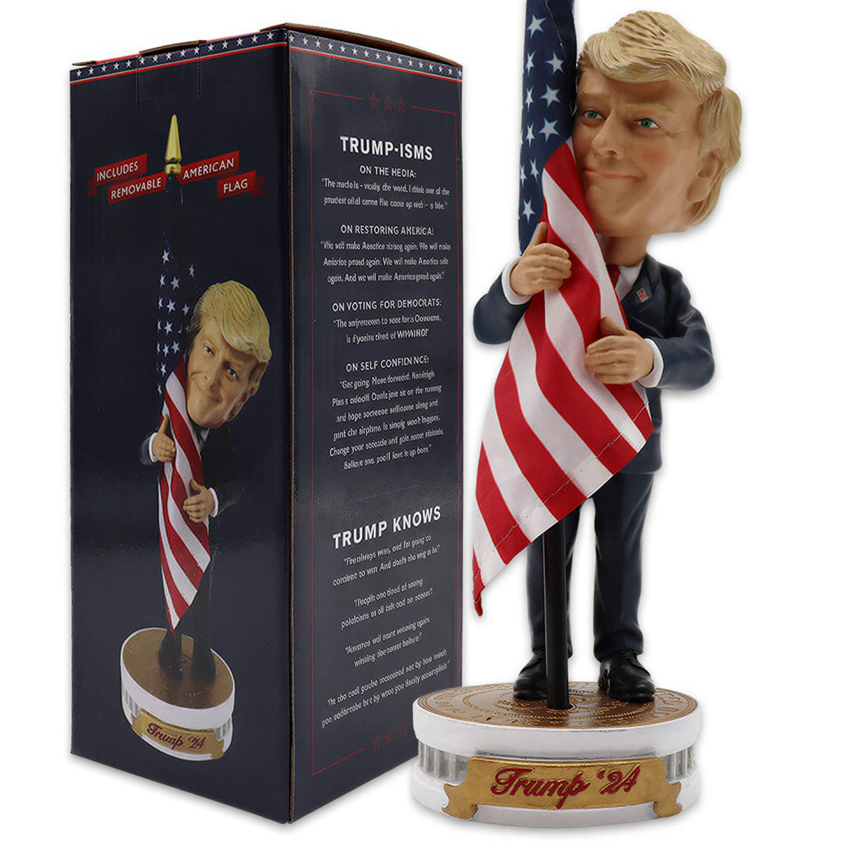 President Trump Bobblehead (Hugging the American Flag) Toys & Games - Tophatter Daily Deals