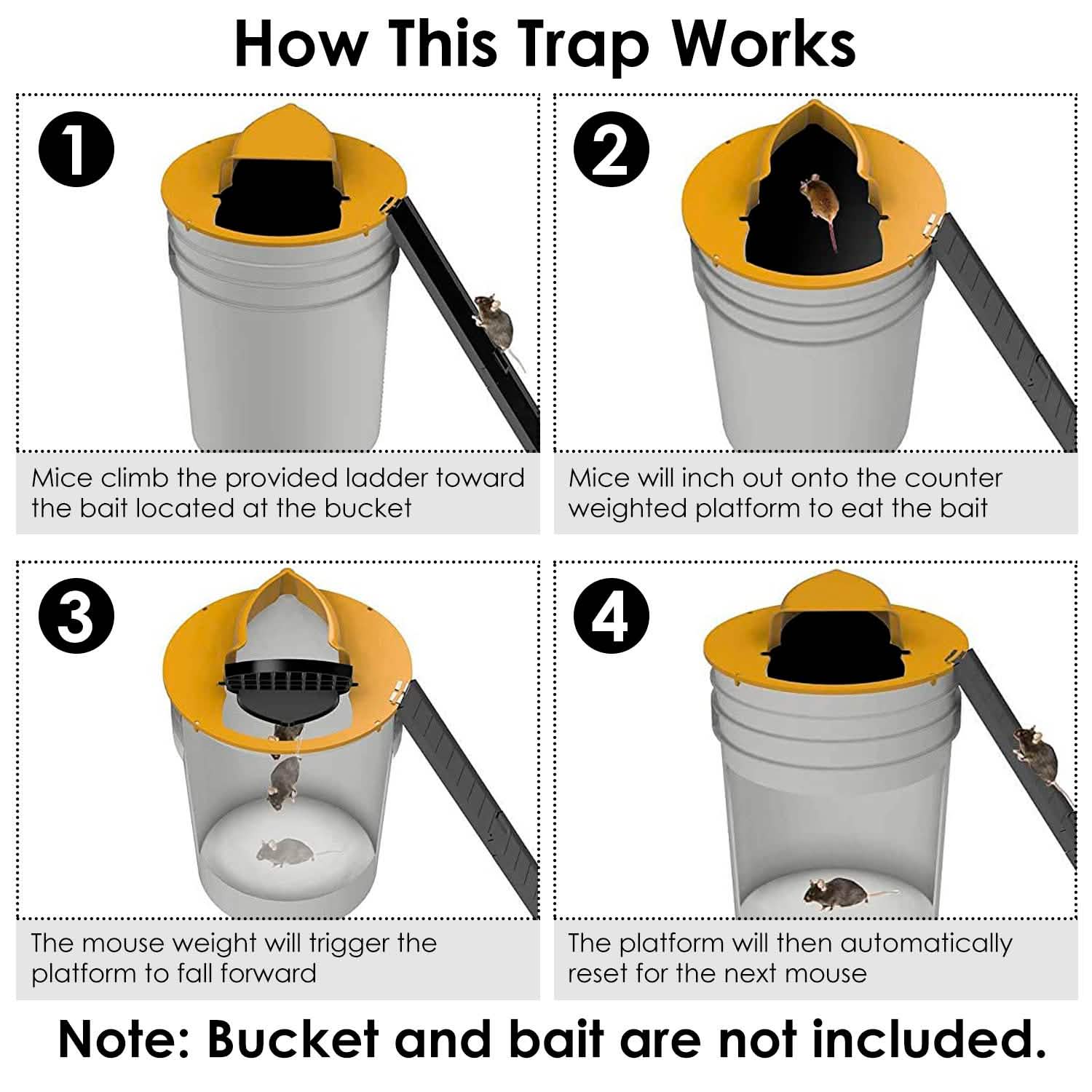 Humane Bucket Lid Mouse Trap with Ladder Auto Reset Pest Control - Tophatter Daily Deals