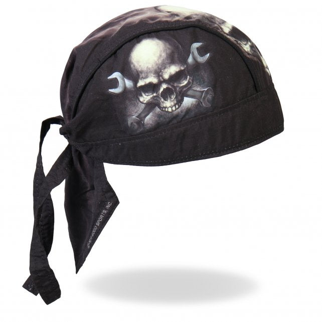 Hot Leathers Skull & Wrench Bones Headwrap Premium Biker Du-Rag Headwrap - Tophatter Daily Deals
