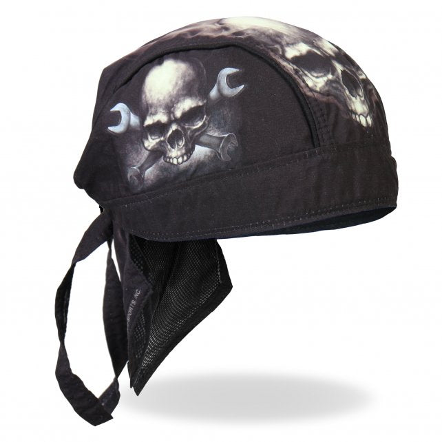 Hot Leathers Skull & Wrench Bones Headwrap Premium Biker Du-Rag Headwrap - Tophatter Daily Deals