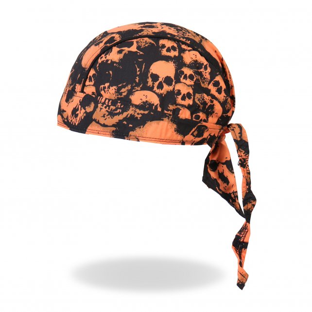 Hot Leathers Ancient Skulls Premium Headwrap Orange Biker Du-Rag Headwrap - Tophatter Daily Deals