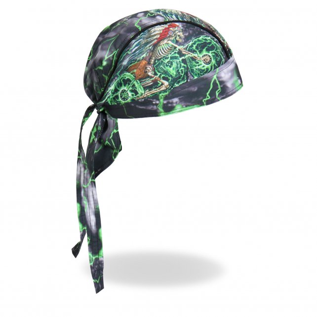 Hot Leathers Skeleton Cycle Premium Headwrap Indian Green Biker Du-Rag Headwrap - Tophatter Daily Deals