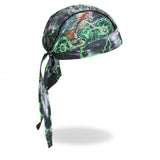 Hot Leathers Skeleton Cycle Premium Headwrap Indian Green Biker Du-Rag Headwrap - Tophatter Daily Deals