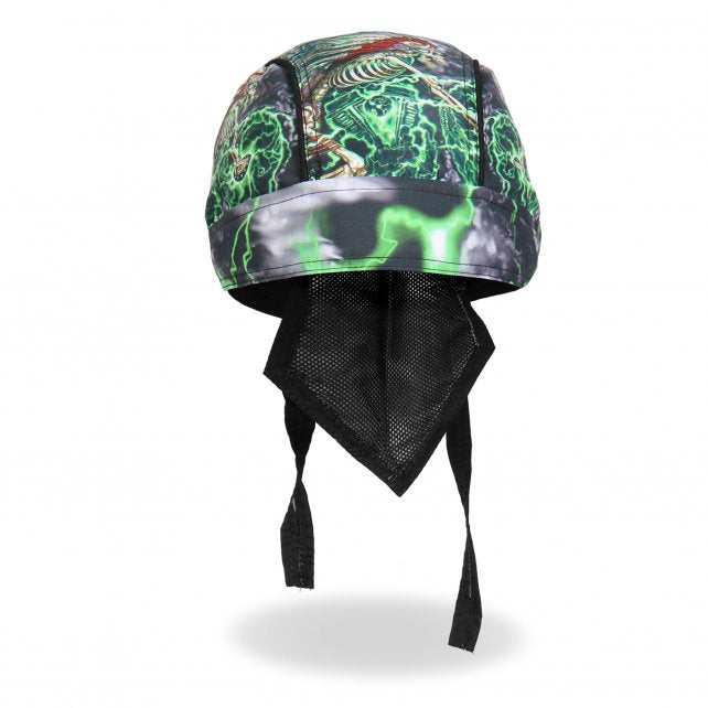 Hot Leathers Skeleton Cycle Premium Headwrap Indian Green Biker Du-Rag Headwrap - Tophatter Daily Deals