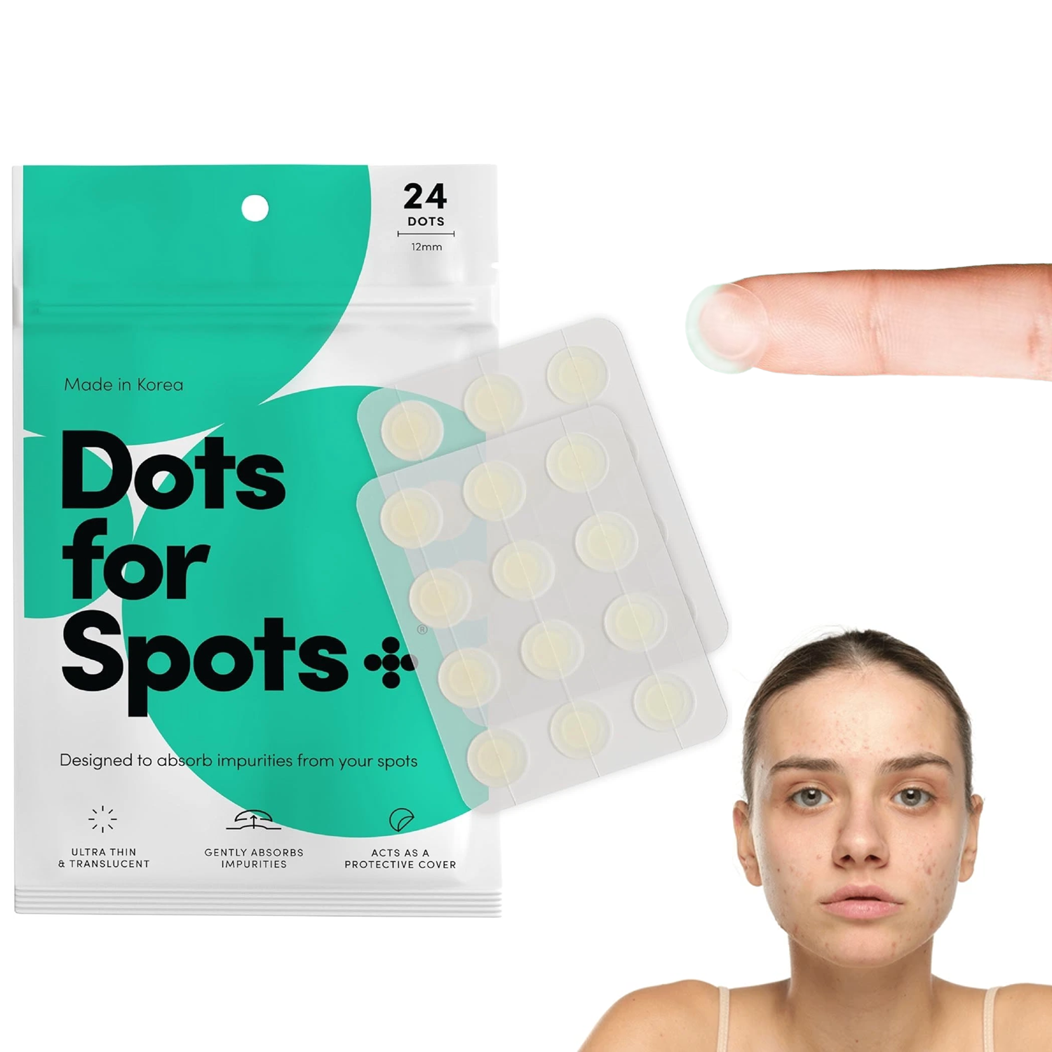 Hydrocolloid Pimple Patches – Dots for Spots Acne Patch | Pack of 24 Korean Skincare Spot Stickers Hydrocolloid pimple patches - Tophatter Daily Deals