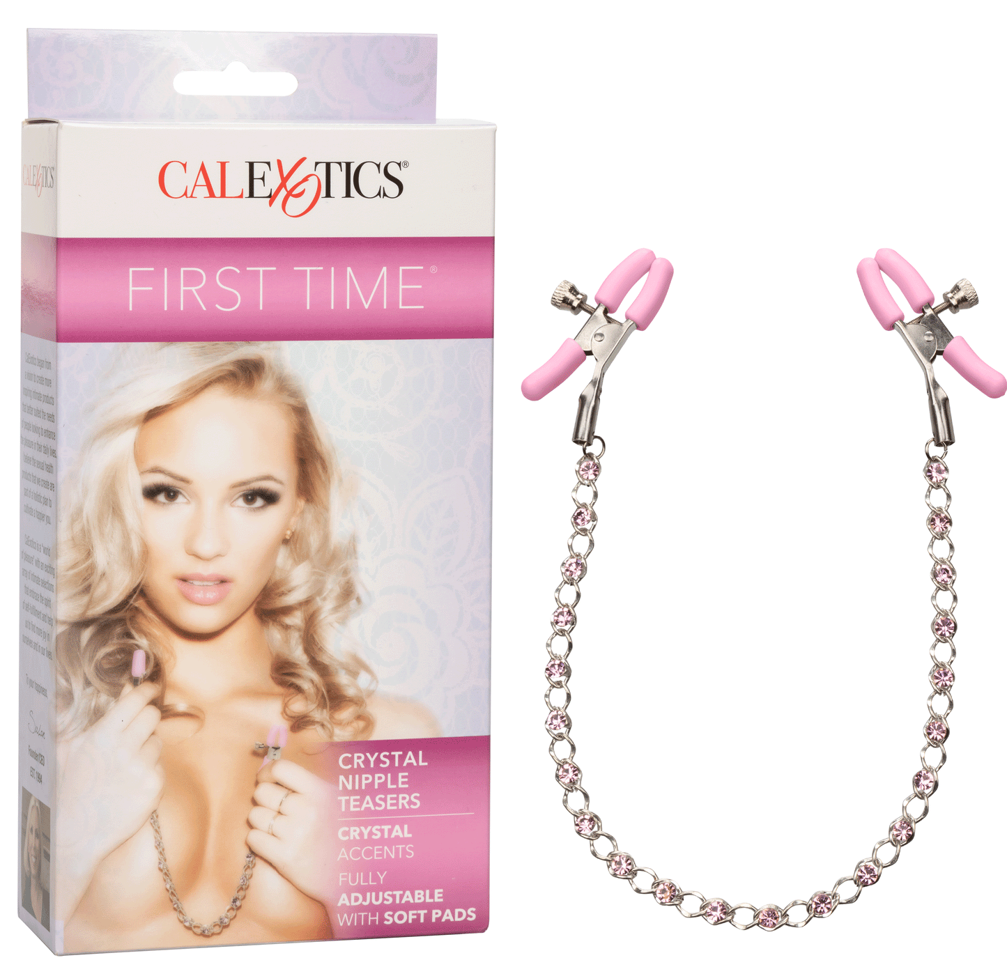 First Time Crystal Nipple Teasers with Pink Silicone Pads and Adjustable Tension Chain > Sex Toys > Nipple Clips - Tophatter Daily Deals