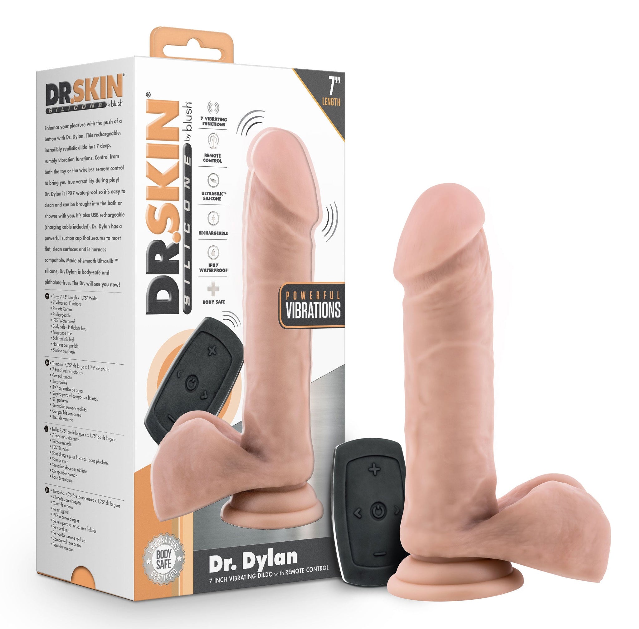 Dr. Skin Dr. Dylan (Vanilla) – Waterproof Rechargeable 7-Inch Vibrating Dildo With Remote Control > Vibrators > Realistic Vibrators - Tophatter Daily Deals
