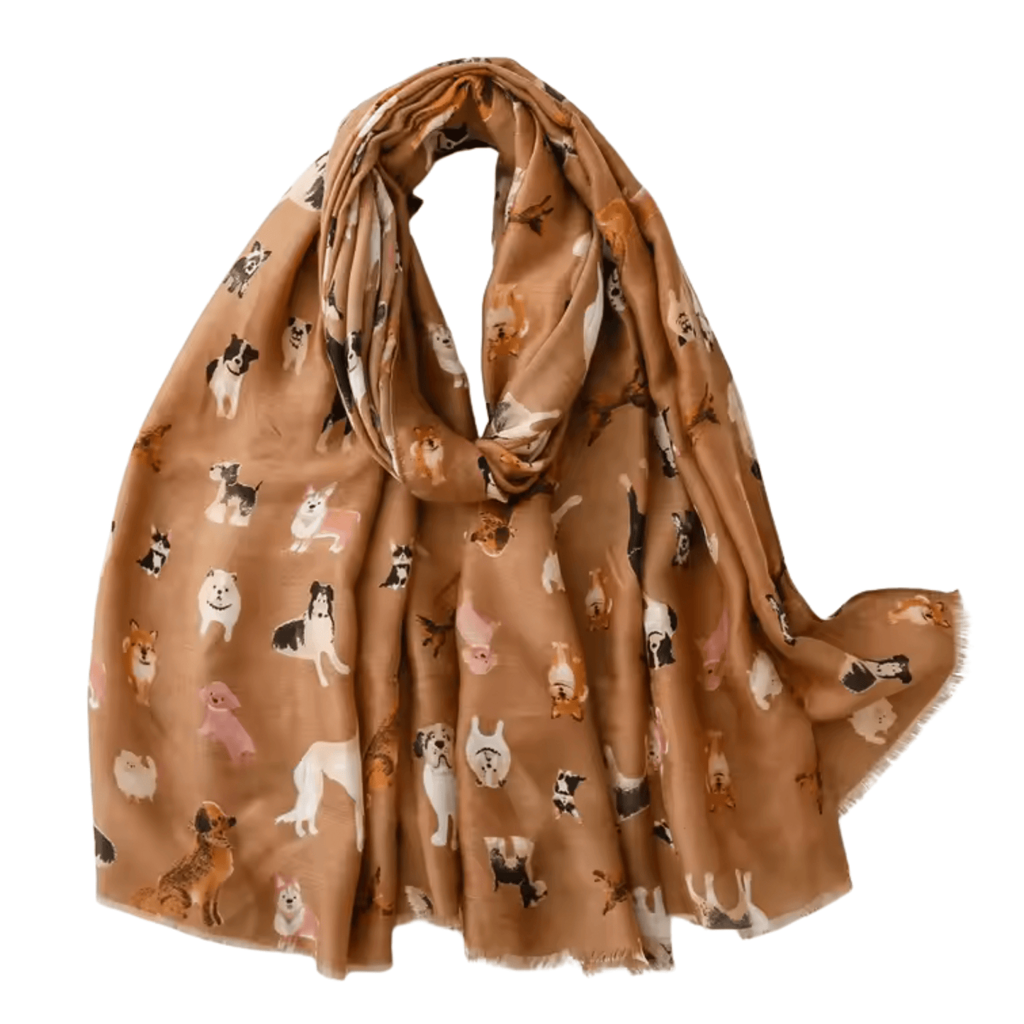Adorable Dog Print Scarf with Frayed Edges Multi Scarves - Tophatter Daily Deals