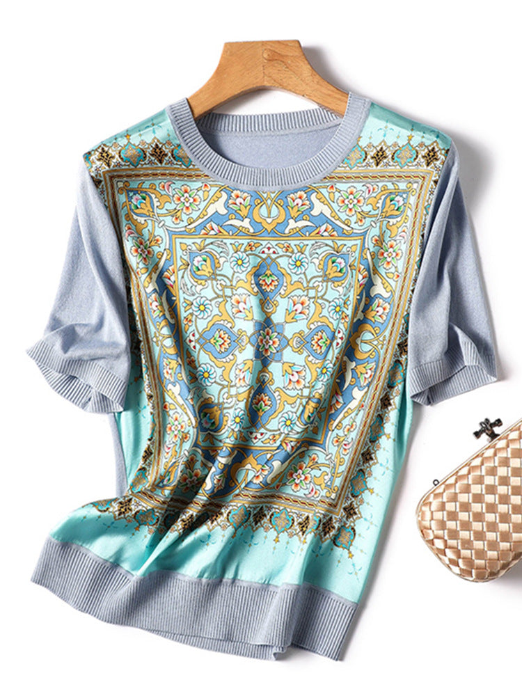 Summer Ice Silk Short Sleeve T-shirt Blouses - Tophatter Daily Deals