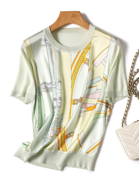 Summer Ice Silk Short Sleeve T-shirt Green Blouses - Tophatter Daily Deals