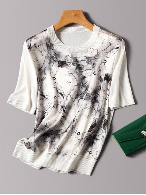 Summer Ice Silk Short Sleeve T-shirt White Blouses - Tophatter Daily Deals