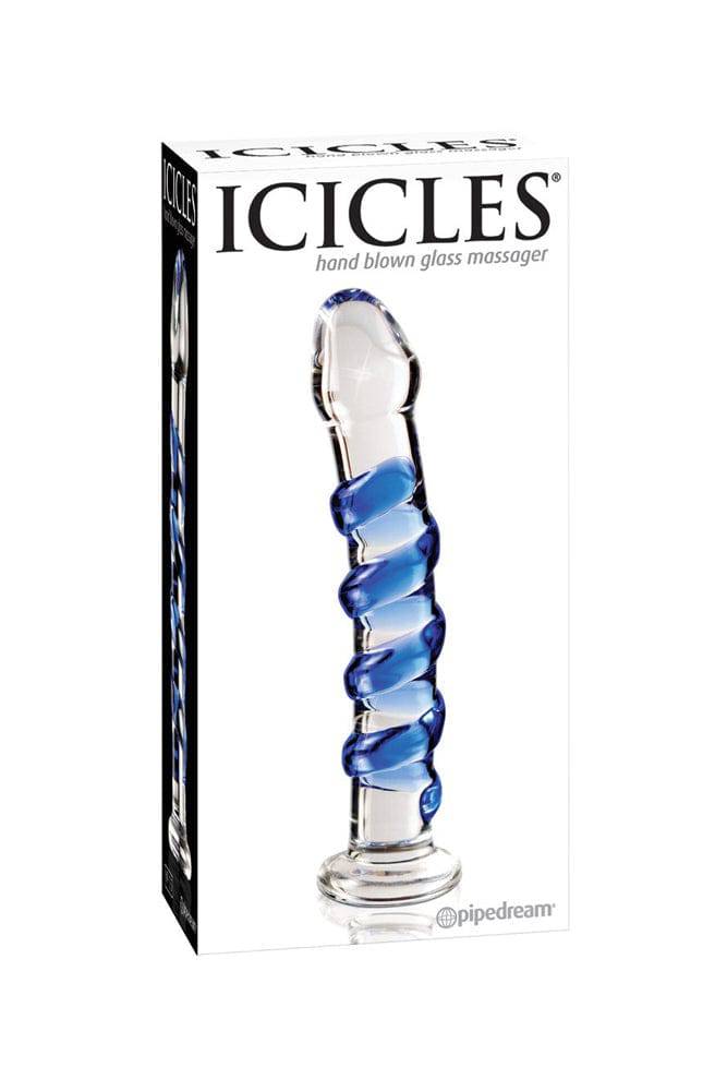 Pipedream - Icicles - No. 5 - Textured Curved Glass Dildo - Clear/Blue Sex Toy - Tophatter Daily Deals
