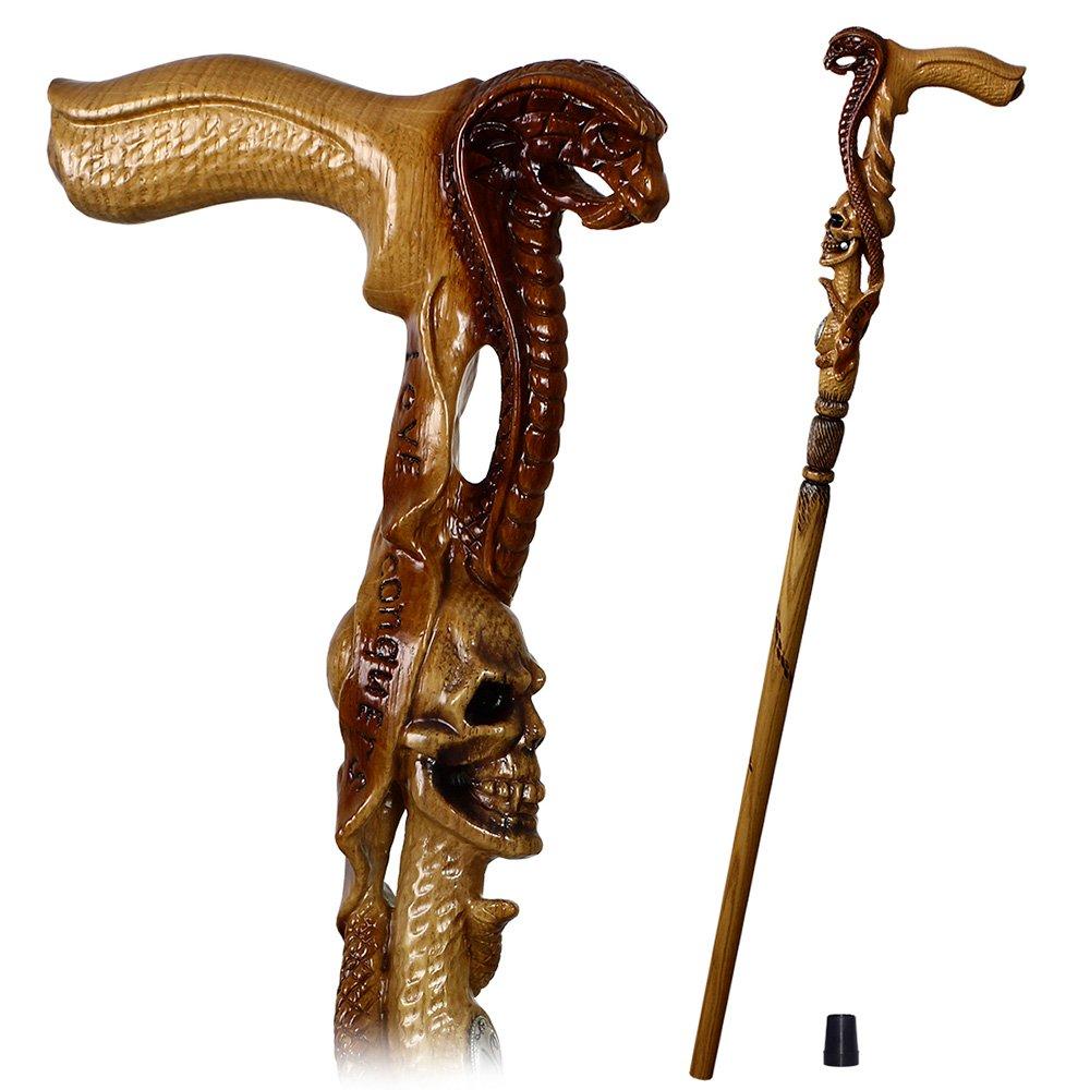 Cobra & Skull Encounter: Intricately Handcarved Artisan Cane Animal Handled Canes - Tophatter Daily Deals