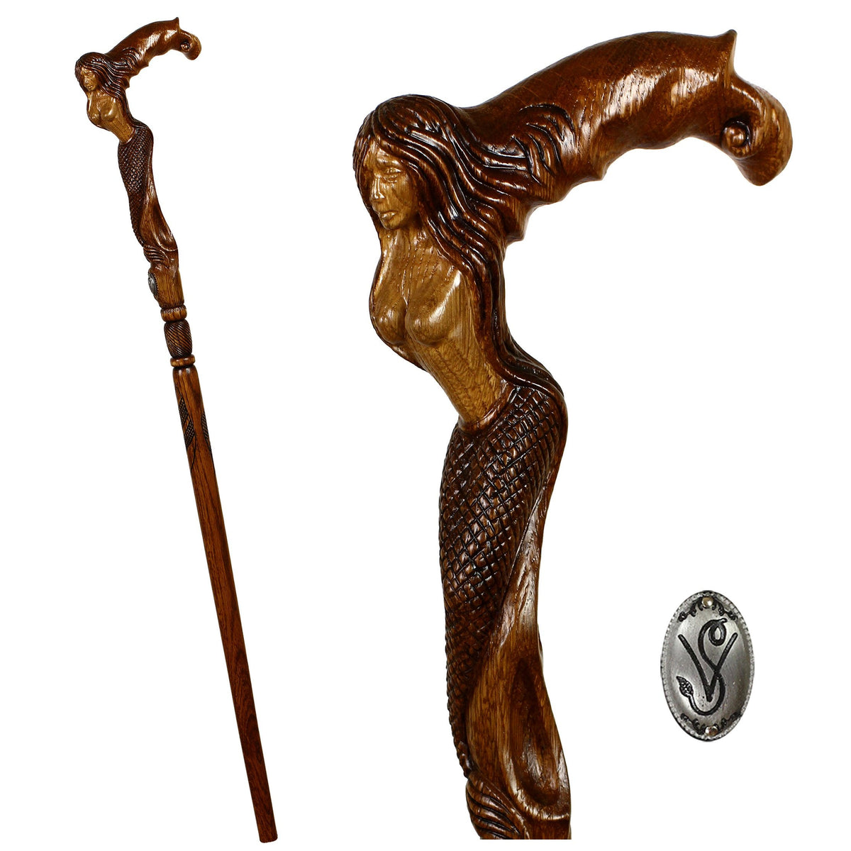 Crying Mermaid Artisan Intricate Detail Hand-Carved Cane Animal Handled Canes - Tophatter Daily Deals