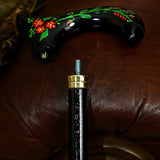 Exquisite Handpainted Flowers on Elegant Black Derby Wood Cane Hand Carved Artisan - Tophatter Daily Deals
