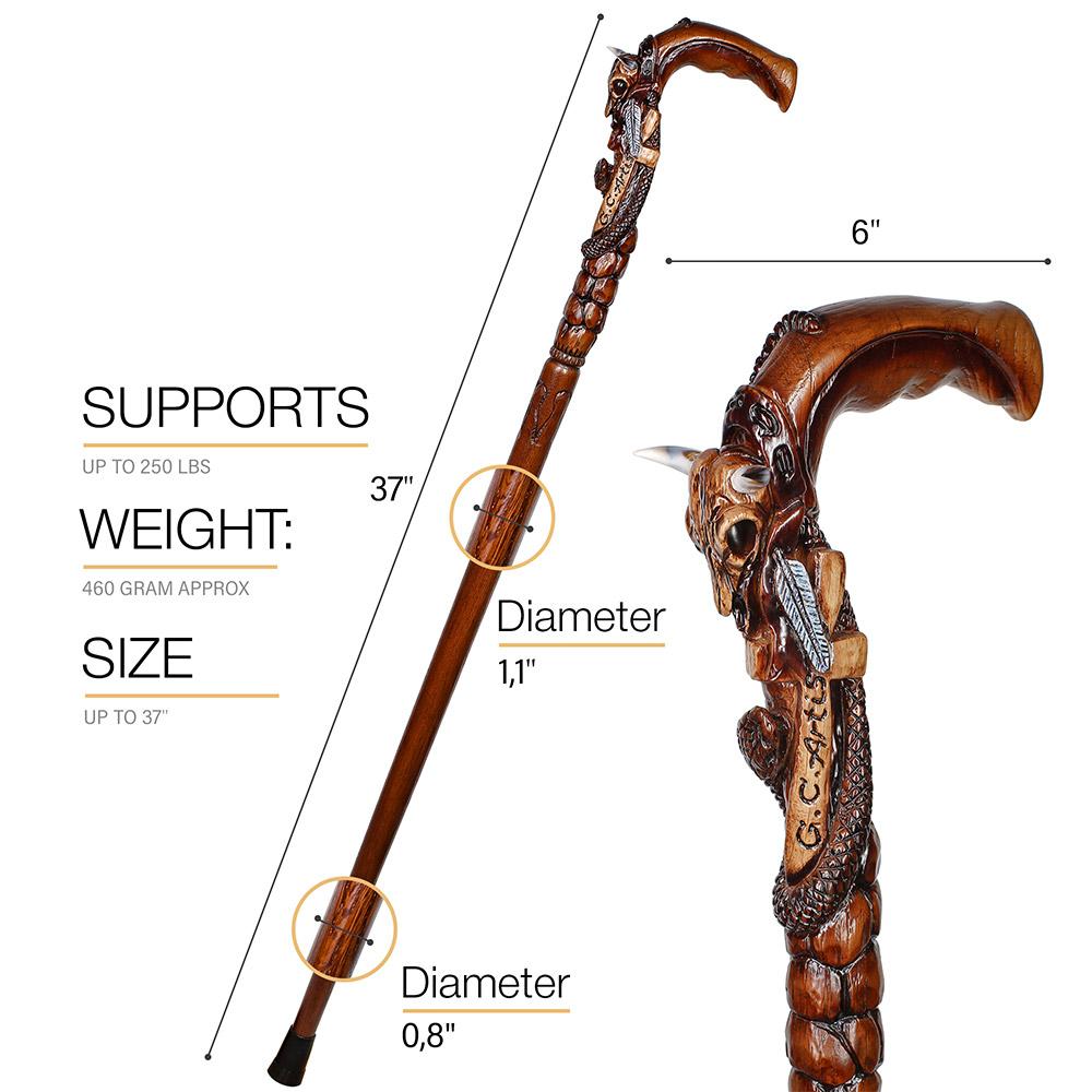 Buffalo Skull Snake: Artisan Intricate Handcarved Wood Cane Hand Carved Artisan - Tophatter Daily Deals