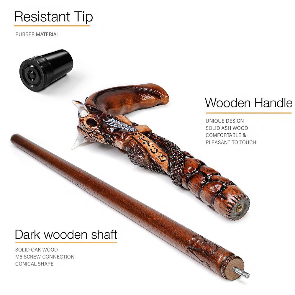 Buffalo Skull Snake: Artisan Intricate Handcarved Wood Cane Hand Carved Artisan - Tophatter Daily Deals