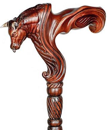Bull Buffalo Right Hand Ergonomic Handcarved Cane Hand Carved Artisan - Tophatter Daily Deals