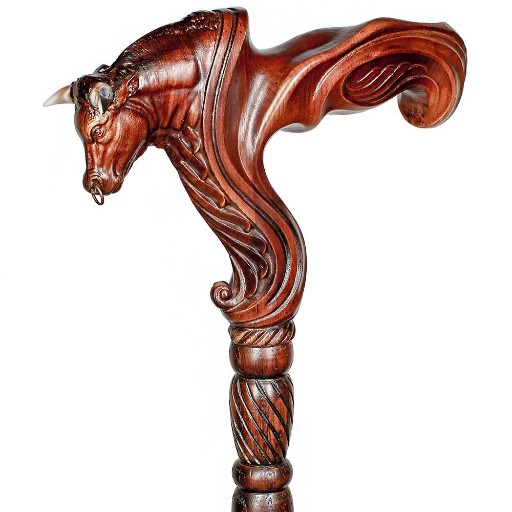 Bull Buffalo Right Hand Ergonomic Handcarved Cane Hand Carved Artisan - Tophatter Daily Deals