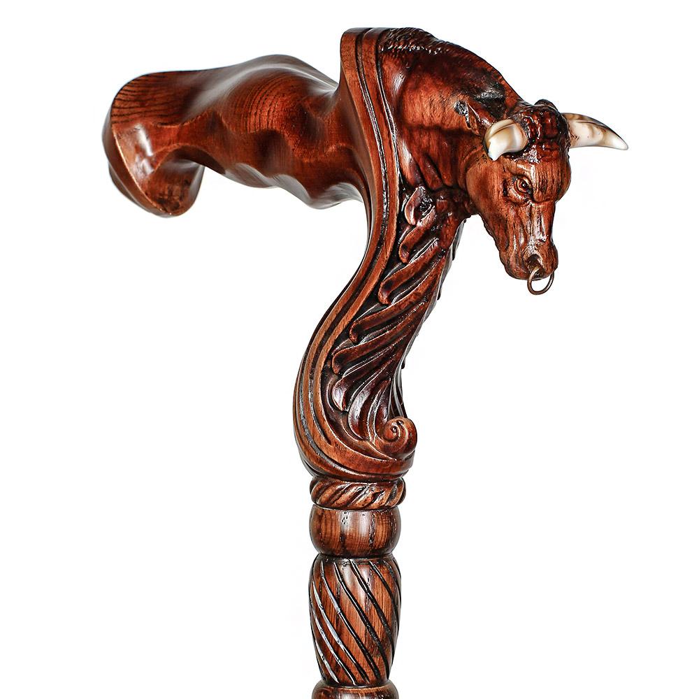 Bull Buffalo Right Hand Ergonomic Handcarved Cane Hand Carved Artisan - Tophatter Daily Deals