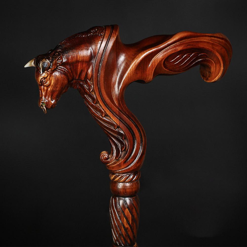 Bull Buffalo Right Hand Ergonomic Handcarved Cane Hand Carved Artisan - Tophatter Daily Deals