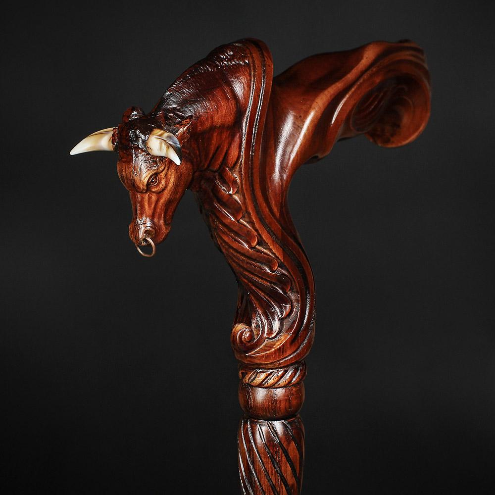 Bull Buffalo Right Hand Ergonomic Handcarved Cane Hand Carved Artisan - Tophatter Daily Deals