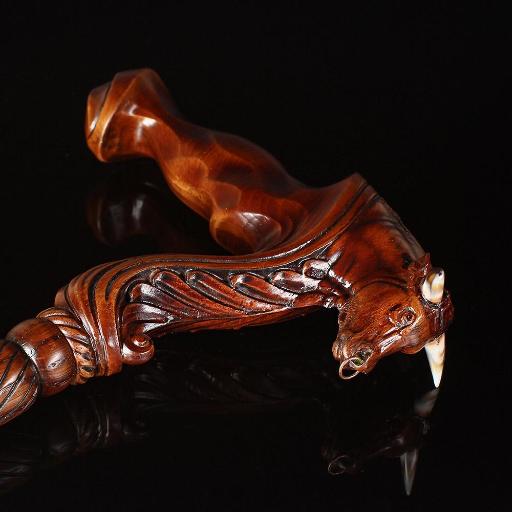 Bull Buffalo Right Hand Ergonomic Handcarved Cane Hand Carved Artisan - Tophatter Daily Deals