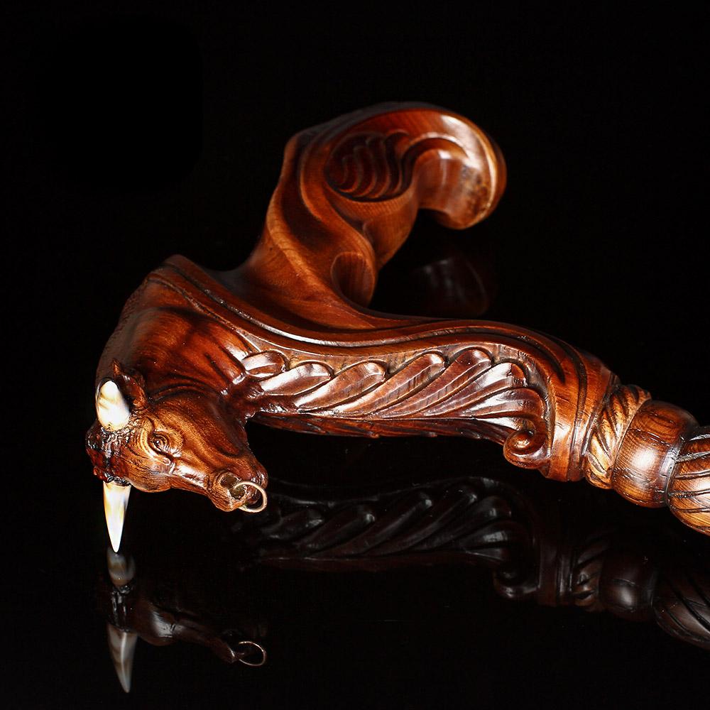 Bull Buffalo Right Hand Ergonomic Handcarved Cane Hand Carved Artisan - Tophatter Daily Deals