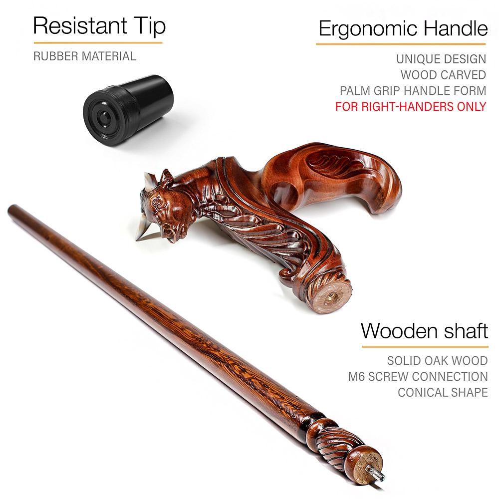 Bull Buffalo Right Hand Ergonomic Handcarved Cane Hand Carved Artisan - Tophatter Daily Deals
