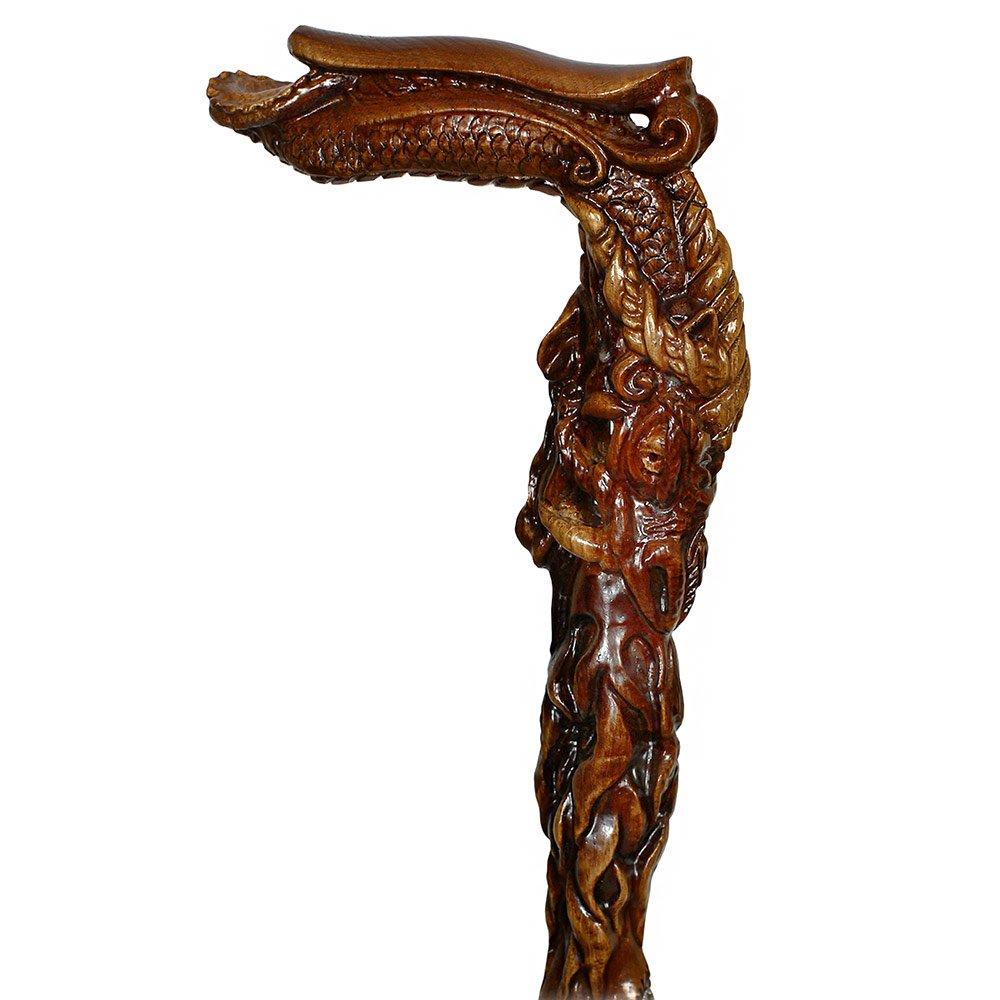 Dark Fiery Dragon Oak Wood Artisan Intricate Handcarved Cane Hand Carved Artisan - Tophatter Daily Deals