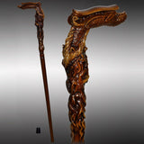Dark Fiery Dragon Oak Wood Artisan Intricate Handcarved Cane Hand Carved Artisan - Tophatter Daily Deals