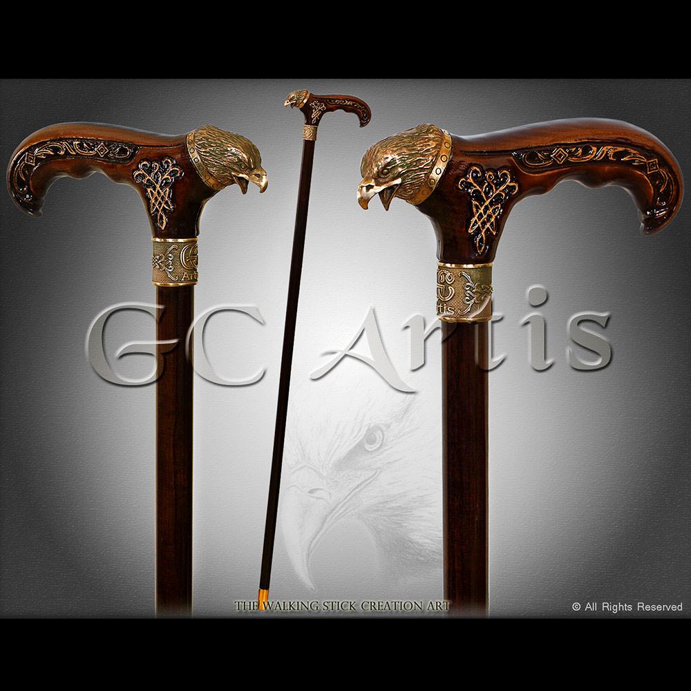 Eagle Head: Bronze Artisan Intricate Detail Design Cane Hand Carved Artisan - Tophatter Daily Deals