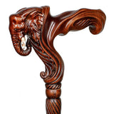 Elephant: Artisan Intricate Handcarved Wood Cane (Right Hand) Hand Carved Artisan - Tophatter Daily Deals