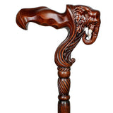 Elephant: Artisan Intricate Handcarved Wood Cane (Right Hand) Hand Carved Artisan - Tophatter Daily Deals