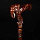 Elephant: Artisan Intricate Handcarved Wood Cane (Right Hand) Hand Carved Artisan - Tophatter Daily Deals