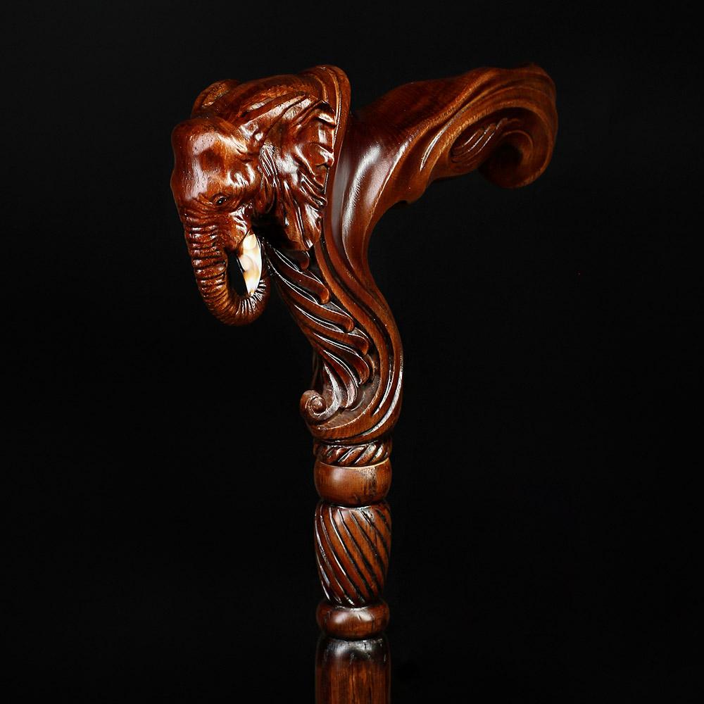 Elephant: Artisan Intricate Handcarved Wood Cane (Right Hand) Hand Carved Artisan - Tophatter Daily Deals