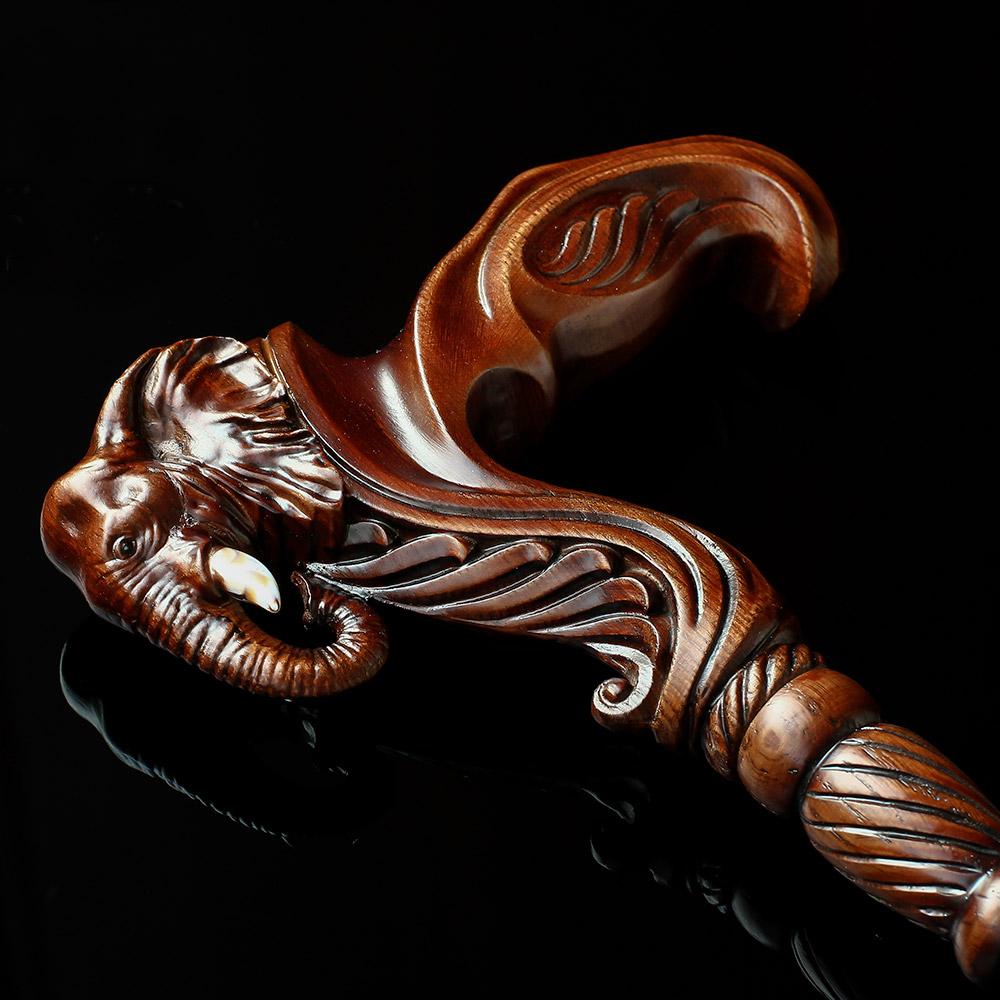 Elephant: Artisan Intricate Handcarved Wood Cane (Right Hand) Hand Carved Artisan - Tophatter Daily Deals