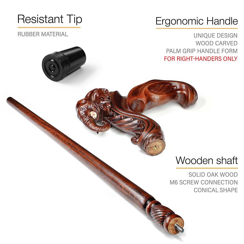 Elephant: Artisan Intricate Handcarved Wood Cane (Right Hand) Hand Carved Artisan - Tophatter Daily Deals