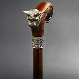 Mystical Cat with Bronze Head: Handcarved Cane with Collar Hand Carved Artisan - Tophatter Daily Deals
