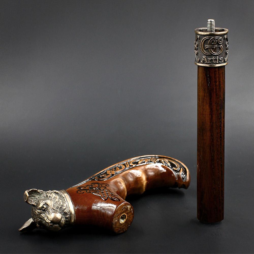 Mystical Cat with Bronze Head: Handcarved Cane with Collar Hand Carved Artisan - Tophatter Daily Deals