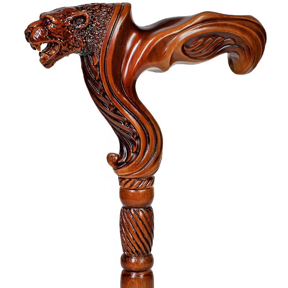 Jaguar: Artisan Intricate Handcarved Wood Cane (Right Hand) Hand Carved Artisan - Tophatter Daily Deals