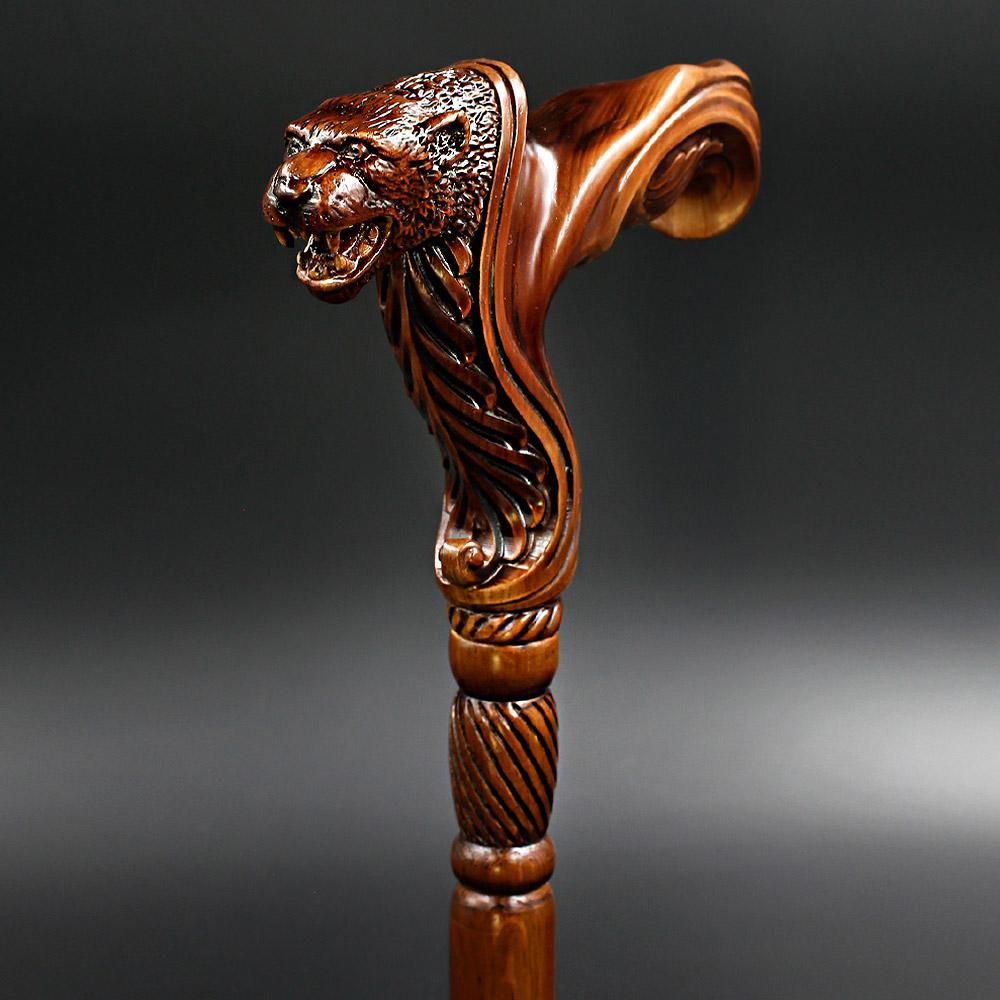 Jaguar: Artisan Intricate Handcarved Wood Cane (Right Hand) Hand Carved Artisan - Tophatter Daily Deals