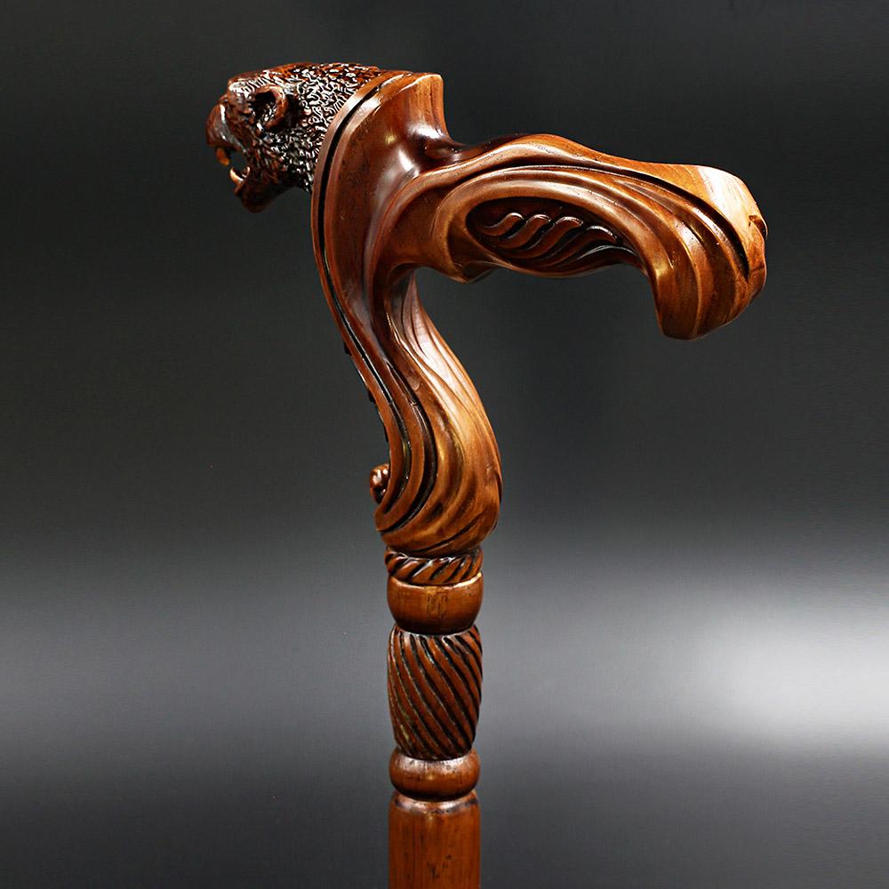 Jaguar: Artisan Intricate Handcarved Wood Cane (Right Hand) Hand Carved Artisan - Tophatter Daily Deals