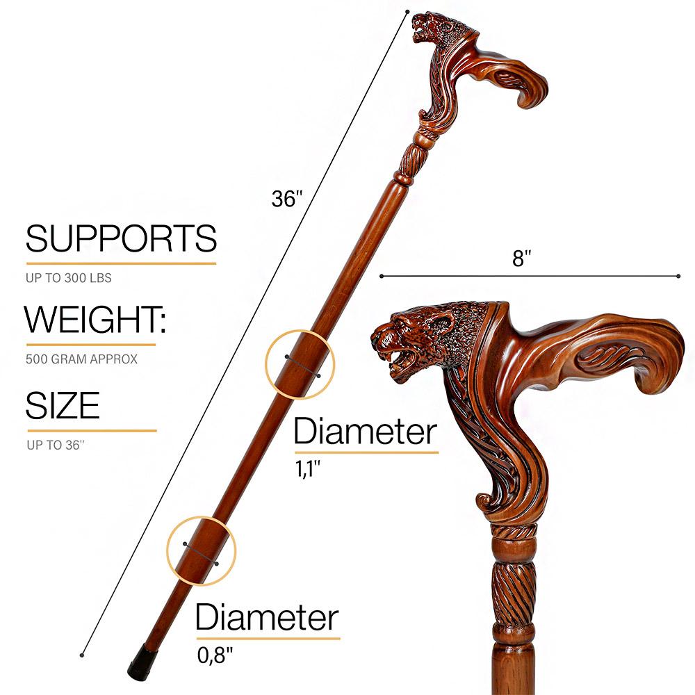 Jaguar: Artisan Intricate Handcarved Wood Cane (Right Hand) Hand Carved Artisan - Tophatter Daily Deals