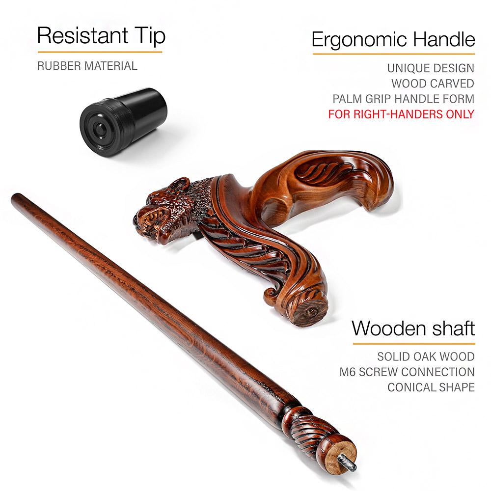 Jaguar: Artisan Intricate Handcarved Wood Cane (Right Hand) Hand Carved Artisan - Tophatter Daily Deals