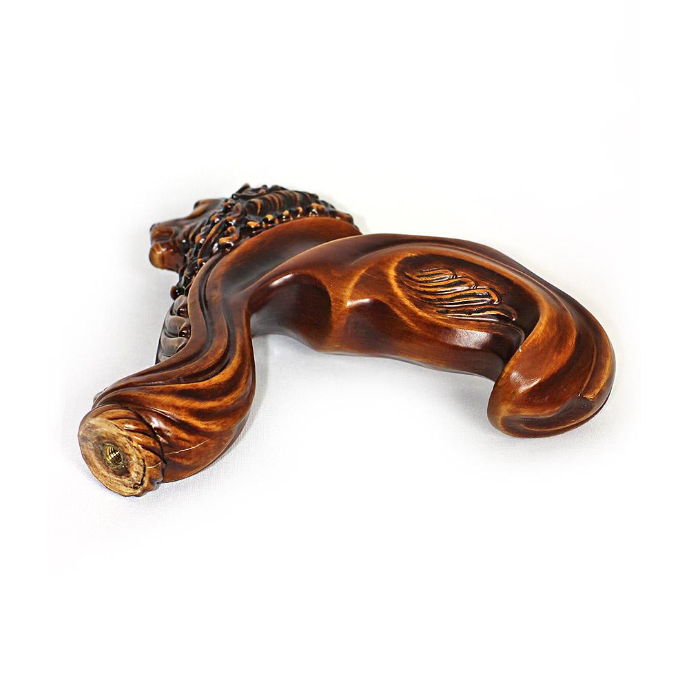 Lion Head: Artisan Intricate Handcarved Wood Cane (Right Hand) Hand Carved Artisan - Tophatter Daily Deals