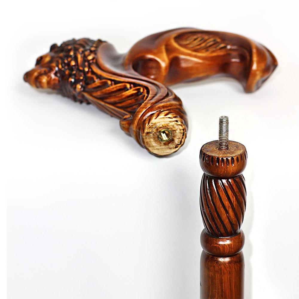 Lion Head: Artisan Intricate Handcarved Wood Cane (Right Hand) Hand Carved Artisan - Tophatter Daily Deals